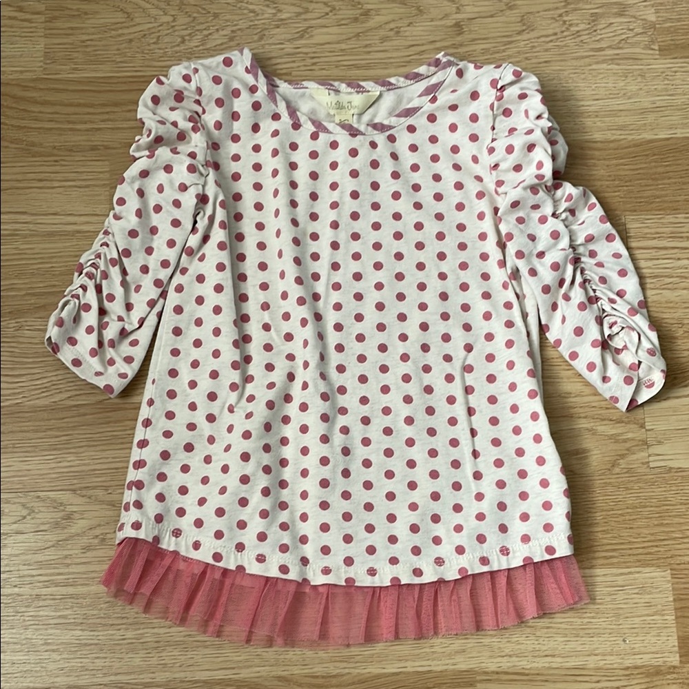 Pink Polka Dot Girls' Top with Ruffle Hem